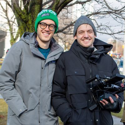 Ben & Jason smiling on the set of their directorial debut, Gatekeepers